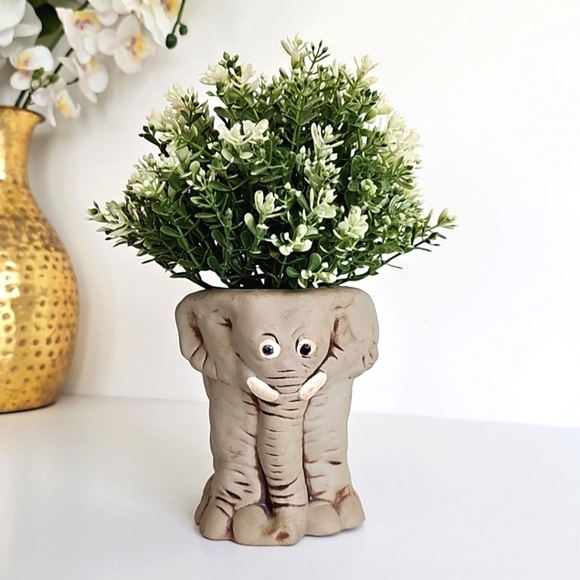 Vintage Ceramic Elephant Grey Planter Pottery Succulent Whimsical Pot - Picture 4 of 11
